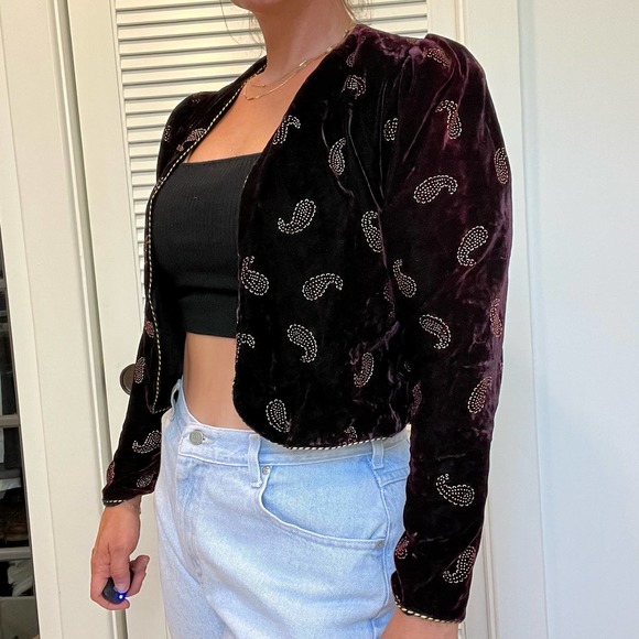 Awesome Vintage Velour Blazer With Paisley Beading - Picture 3 of 7